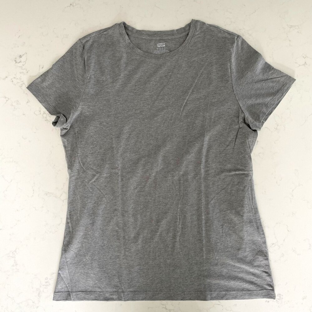 Lord + Taylor Casual SS Crew Neck Cotton Elastane T Shirt Top Grey Sz L NWOT
